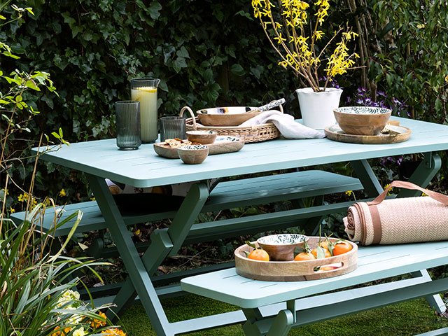 A picnic bench is a fuss free way for outdoor dining and al fresco living