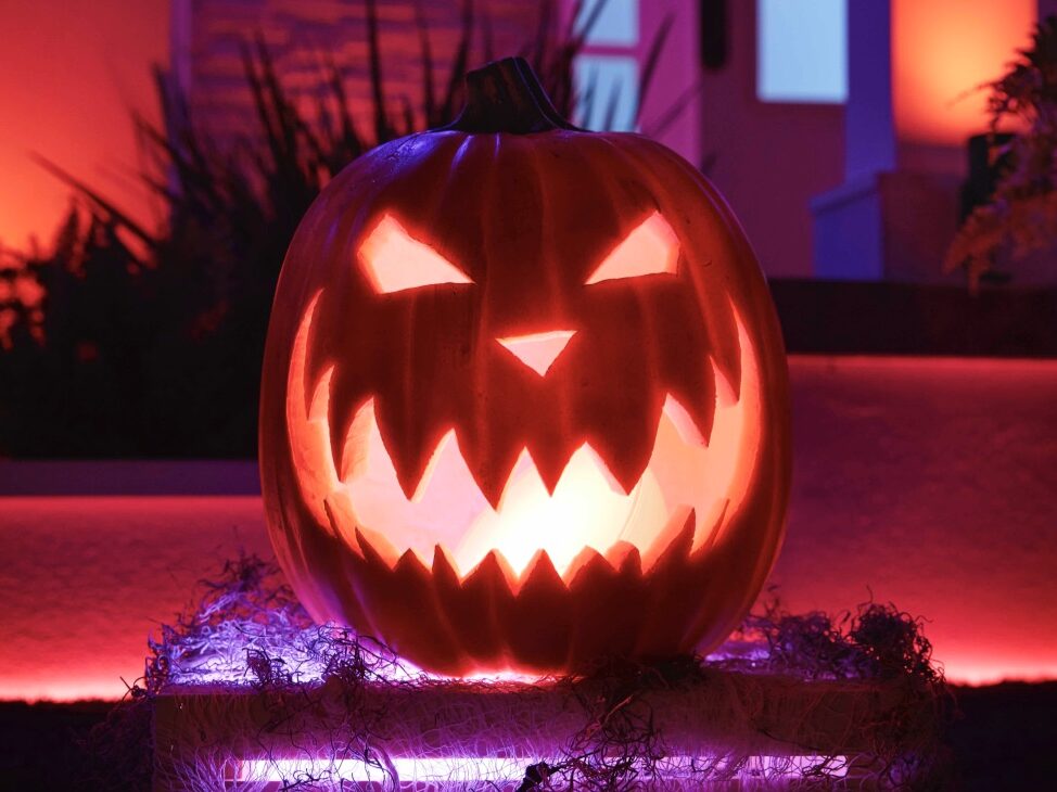 Pumpkin with Philips Hue Go inside lit up