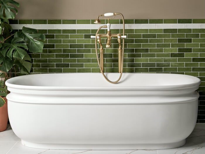 Petite-Piccolo Olive Green Gloss and White Gloss stripe tiles