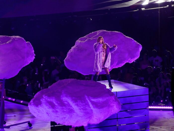 Taylor Swift Eras Tour - Arlington TX - Lavender Haze - purple outfit and feathers