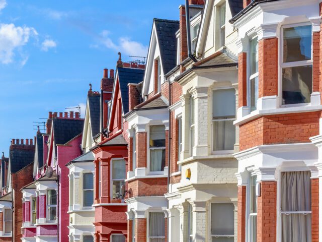 Row of typical English terraced houses in West Hampstead, London