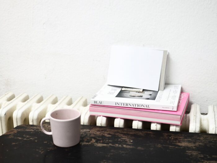 Radiator with mug and books