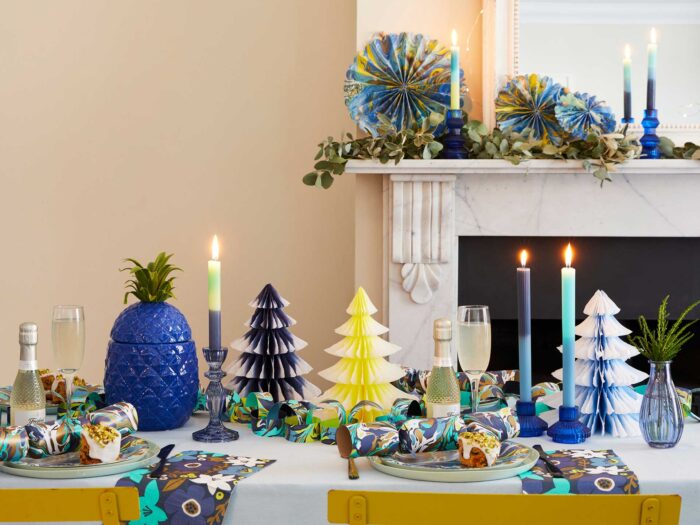 Bring in royal blues and vibrant yellows to your festive decorating