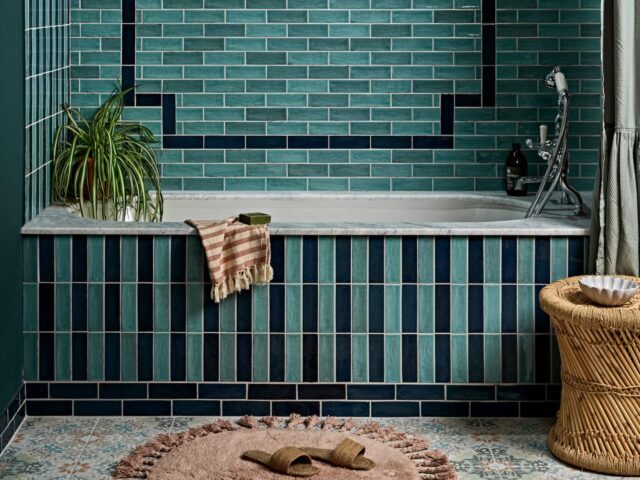 Ca' Pietra Kashmir Earthern and Petite-Piccolo Gloss Blue and Sky bathroom tiles