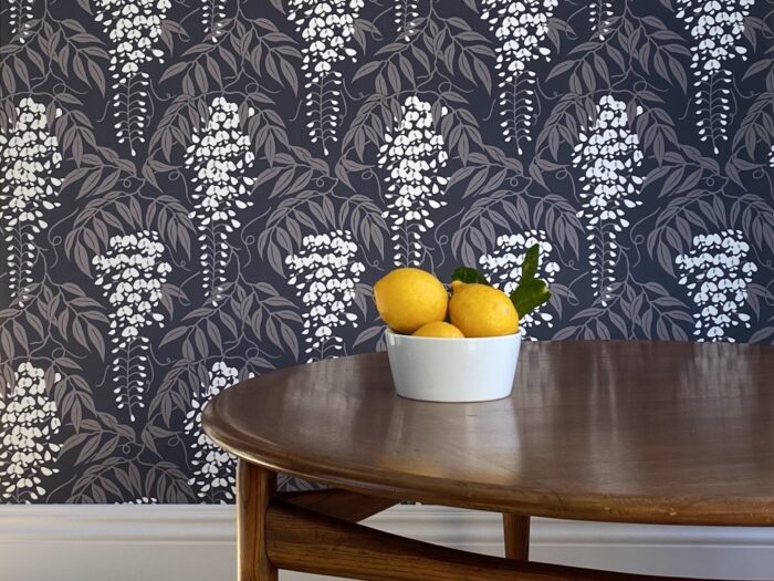 Fiona Howard Wallpapers-WISTERIA wallpaper in Charcoal