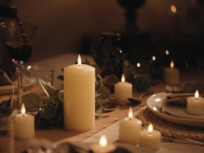 Setting the mood with lighting is key for a romantic Valentine's tablescape