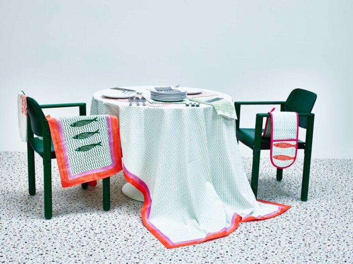 Keep your tablescape simple with a bold print and graphic illustrations