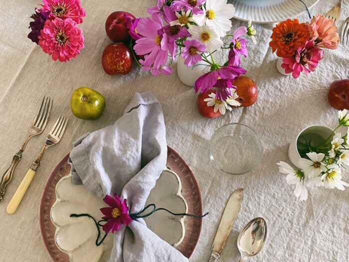 For a natural Valentine's tablescape try Piglet in Bed's high quality linen and fresh flowers