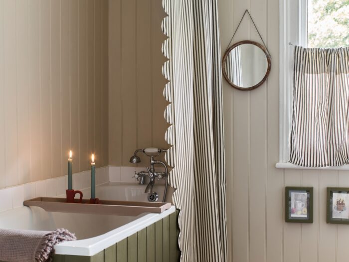 Bathroom with wall panelling painted in Annie Sloan chalk paints