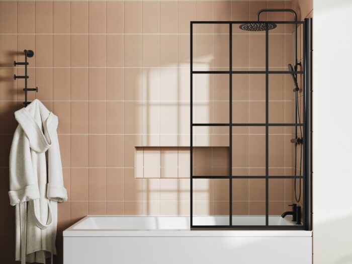 Drench Keyhole Shower Bath And Black Grid Screen