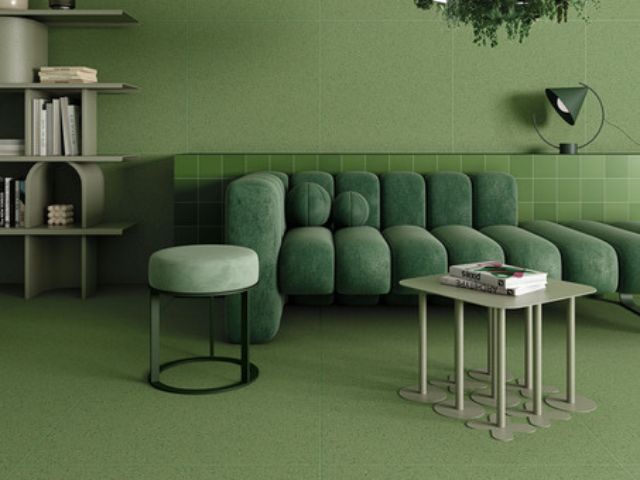 Olive green tiles in a living room