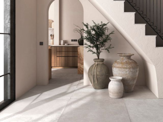 Large format tiles in a hallway