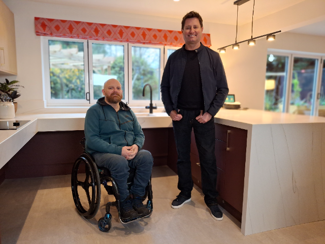 George Clarke and Ben White in accessible kitchen