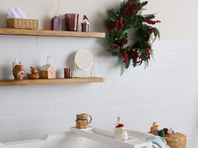 Bathroom decorated for Christmas