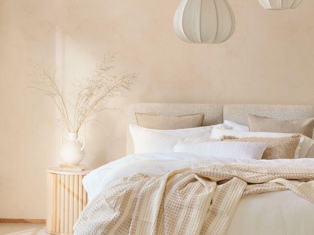 Cosy bedroom with layers from Dunelm