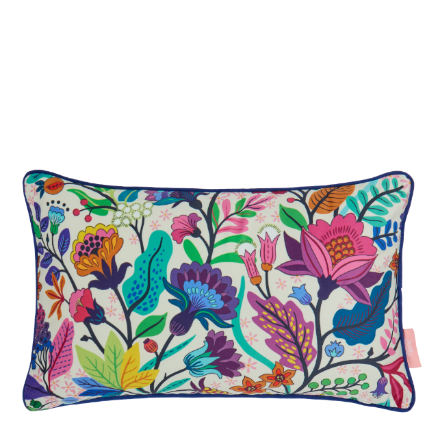 Ecelectic eden cushion in bright colours on white background