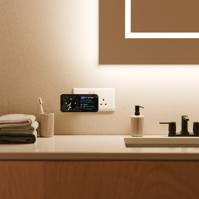 Twelve South power bug plugged into wall in bathroom space