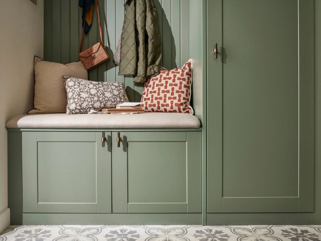 Built in storage in a hallway by Sharps