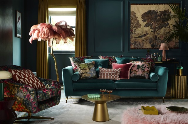 Discon interiors Harry Styles amanda holden pillow back sofa