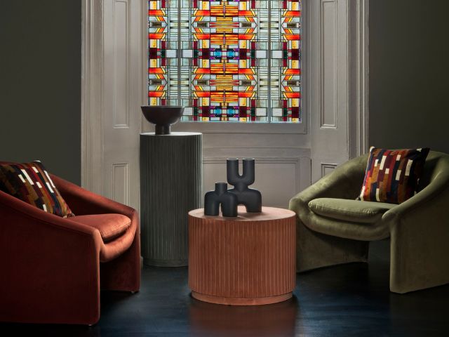 Stained glass window in living room