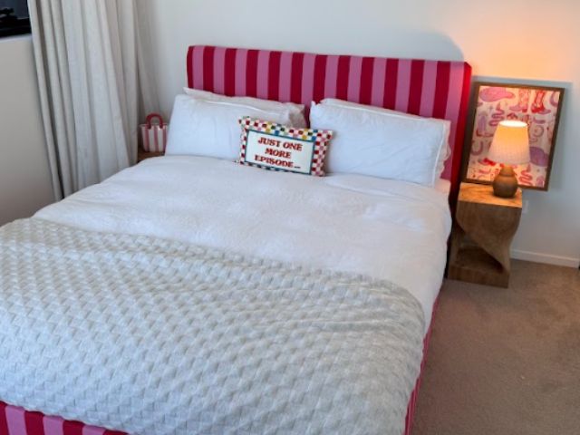 Headboard covered with tablecloth by Casa Lawson
