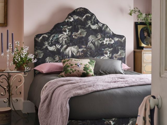 Black floral headboard from Button & Sprung