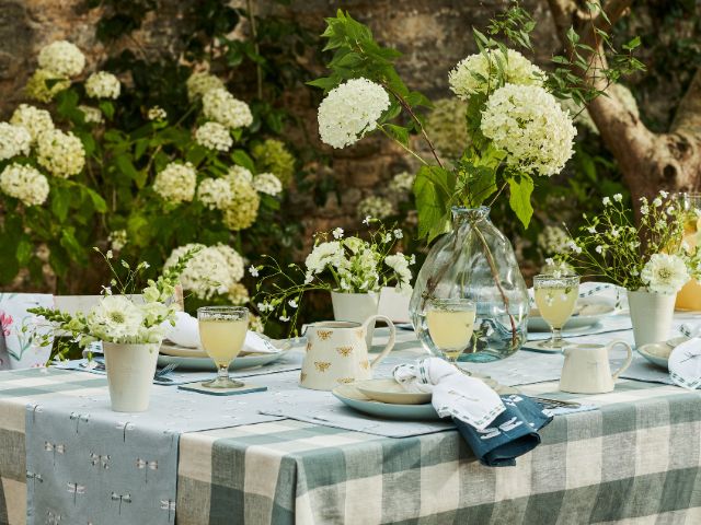 Summer tablescape with checked tablecloth