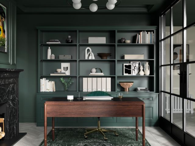 Green office with glass doors