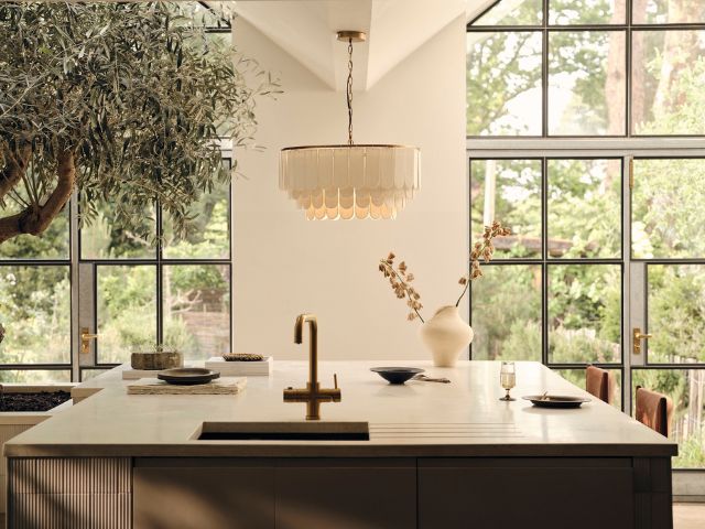 Statement pendant in a kitchen