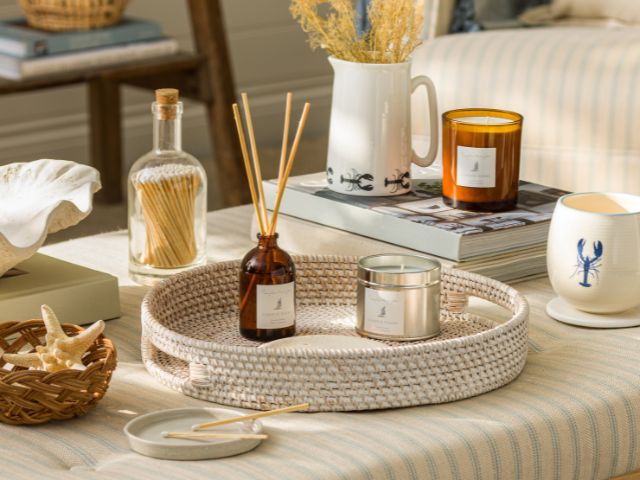 Coffee table with candles and diffusers