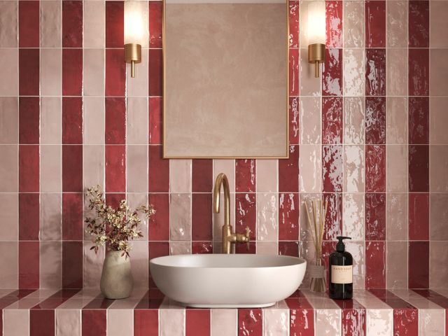 Pink and red tiles by Tile of Spain