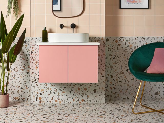 Terrazzo flooring in a bathroom