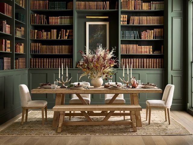 Book shelves in a cosy dining room