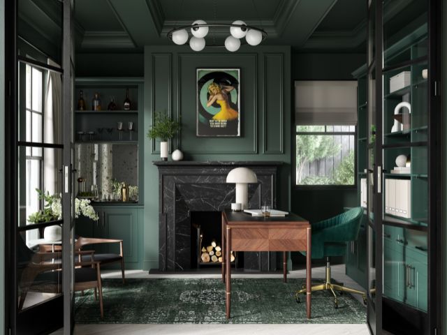 Dark green fitted furniture