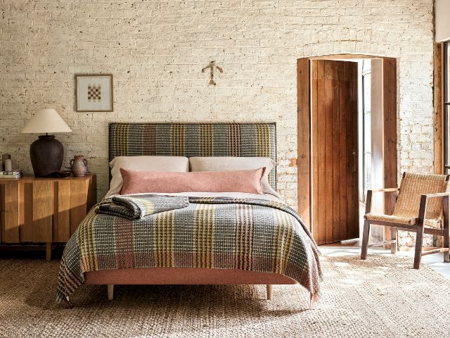 Tartan patterned bedroom by Naturalmat X Wallace Sewell