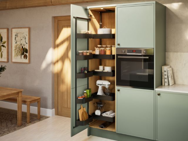 Storage in a green kitchen
